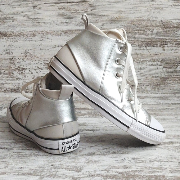 silver leather converse